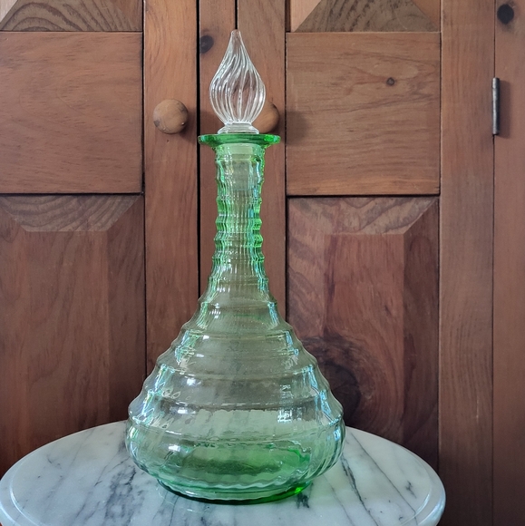 Other - Antique Bohemian Green Glass Bottle